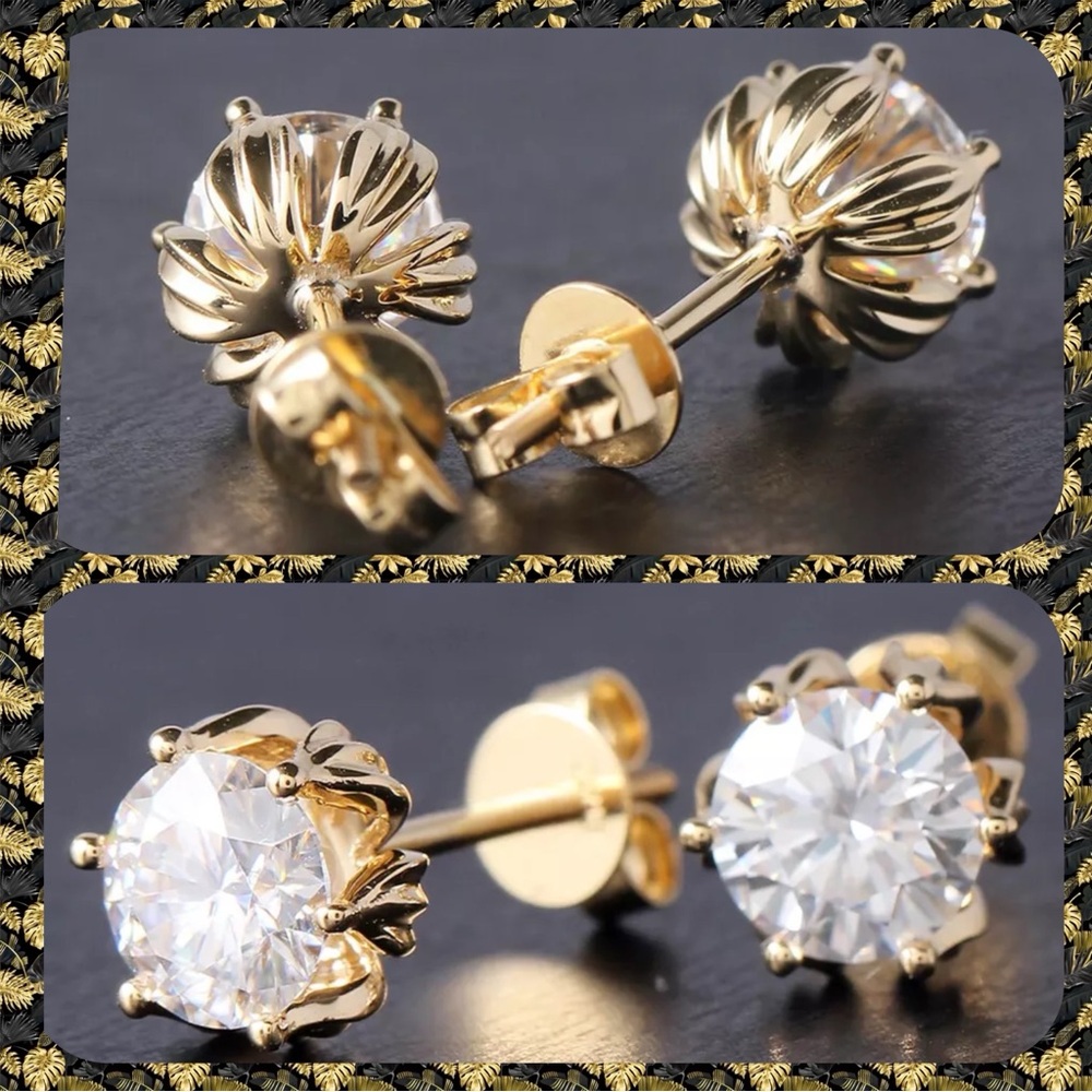 Round Cut CZ Stud Earrings Gold Tone Classic Sparkle 6 Prong Minimalist